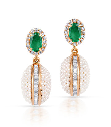 Pearl, Diamond and Emerald earrings